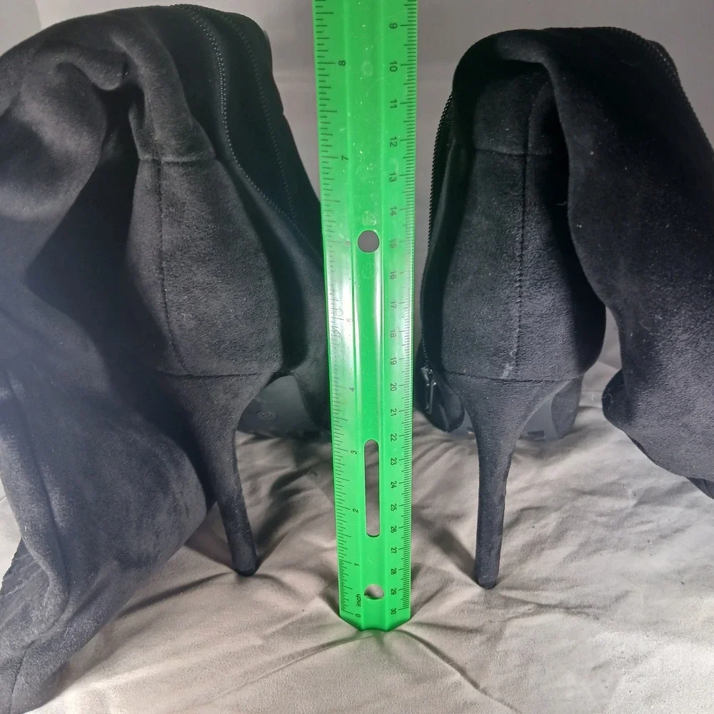 Olivia James Women Black Faux Suede Over The Knee Stiletto Boots Pointed Toe 8.5